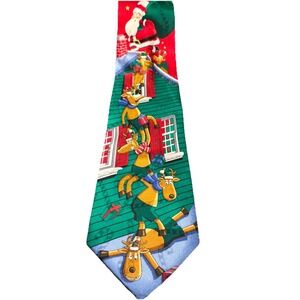 Vintage 90s Hallmark Yule Tie Greetings Santa Reindeer Chaos Christmas Silk Tie
